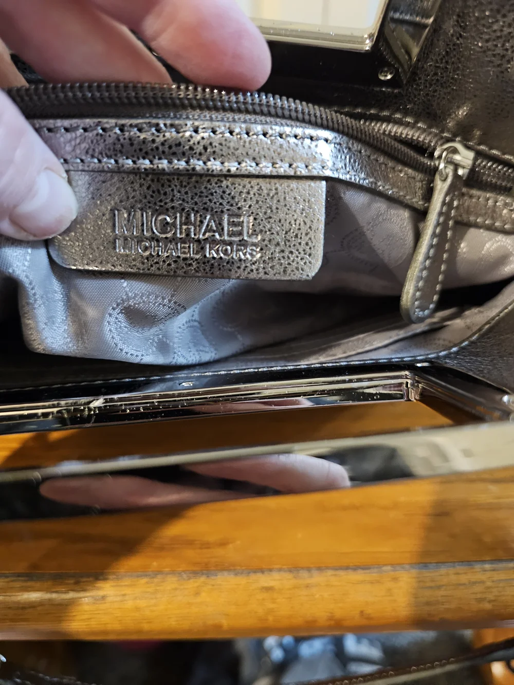 Michael Kors Metallic Pewter Chain-Handle Clutch